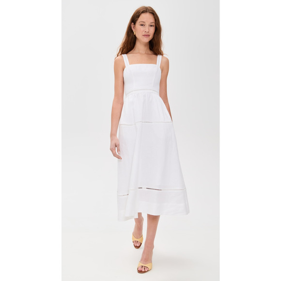 Reformation Everett Square-Neck Linen Midi Dress White US 6 - Picture 2 of 11